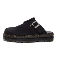 Black fleece-lined platform mules available in Rwanda