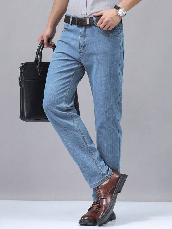 Men’s Casual Business Jeans Pants – Soft, Thin & Comfortable Solid Color Trousers