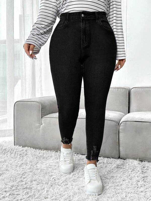 Plain Front Button Pocket Denim Casual Jeans – Stylish Everyday Wear for Women