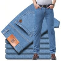 Men’s Casual Business Jeans Pants – Soft, Thin & Comfortable Solid Color Trousers