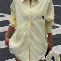 Yellow Embroidered Striped Blouse Shirt