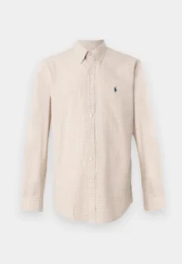 Beige b Polo Ralph Lauren men's button-down gingham check pattern shirt – classic casual wear
