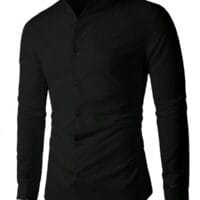 Manfinity Mode black men’s slim fit long sleeve shirt with stand collar – Tsapatsapa Rwanda