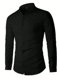 Manfinity Mode black men’s slim fit long sleeve shirt with stand collar – Tsapatsapa Rwanda