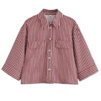 Red White Women's Striped Button-Down Shirt