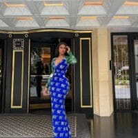 Women’s Long Stripe Dress – Elegant Deep V-Neck Puff Sleeve High Waist A-Line Office & Party Gown