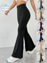 hhhh Women’s High-Waist Fleece-Lined Flared Leggings – Solid color Daily Casual Yoga Pants