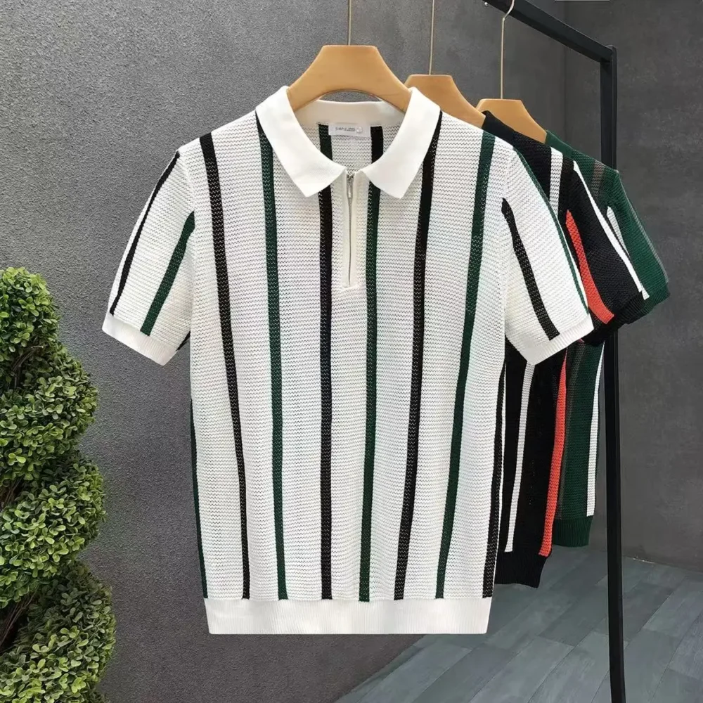 Men’s striped half-zip polo shirt modern casual wear Rwanda