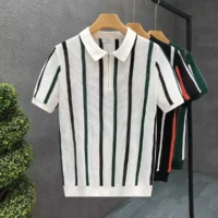 main-image-3kkk Men’s striped half-zip polo shirt modern casual wear Rwanda