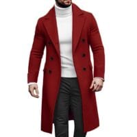 red Men’s Peacoat – Classic Double-Breasted Wool Winter Coat