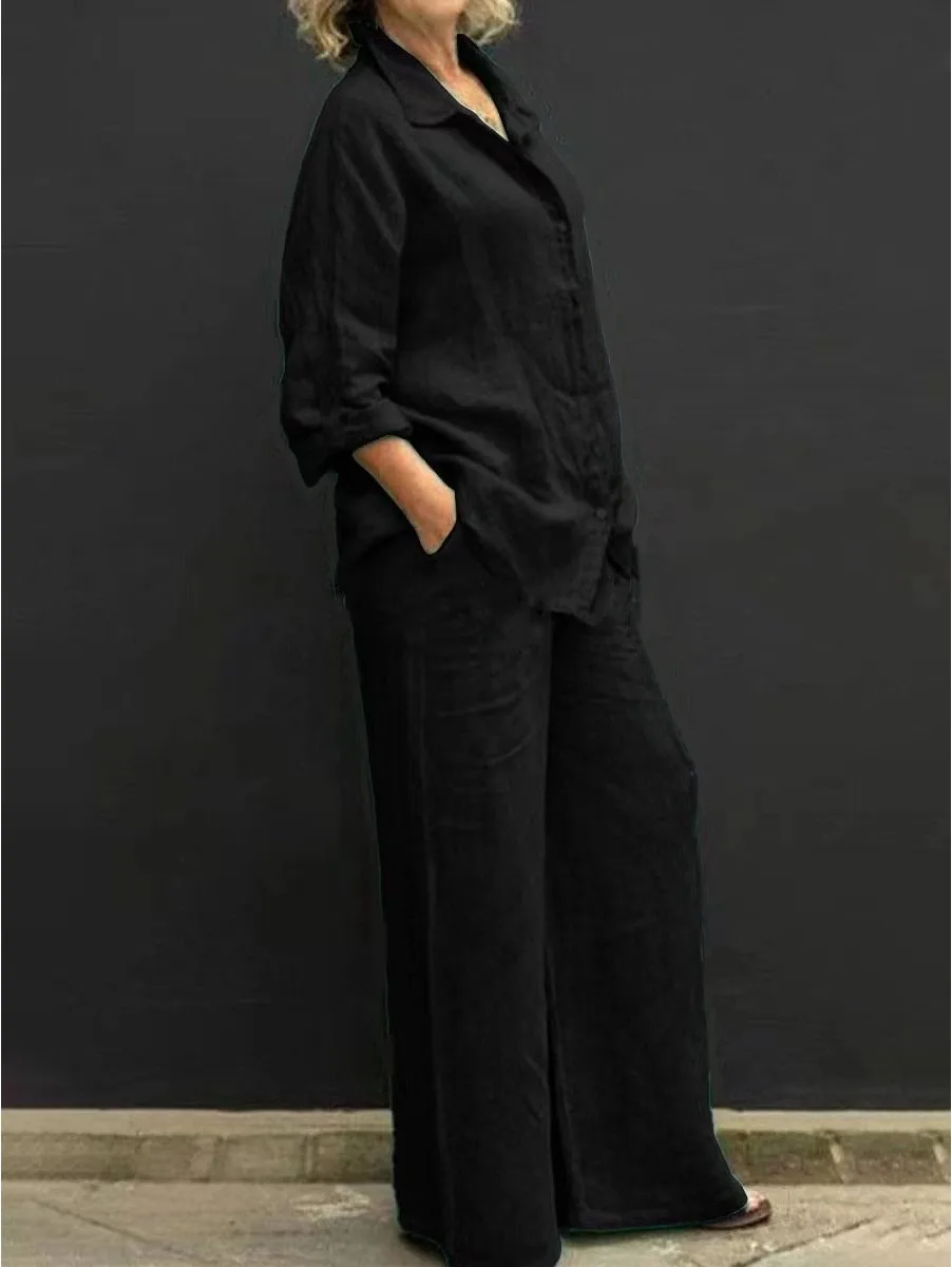 Mulvari Patched Pocket Drop Shoulder Shirt & Wide Leg Pants