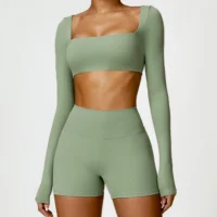 variant-image-color-green-long-sleeves-3 Gym Seamless Set – Women shorts Leggings & Crop Top