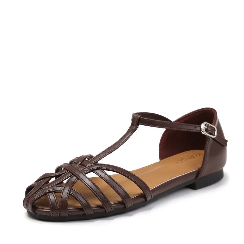 Women’s Woven T-Strap Roman Sandals | Breathable Flat Hot Seasons Shoes