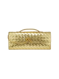 Bottega Veneta Andiamo Intrecciato Metallic Leather Clutch – Luxury Designer Evening Bag