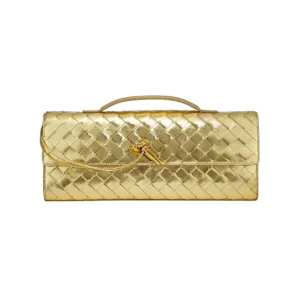 Bottega Veneta Andiamo Intrecciato Metallic Leather Clutch – Luxury Designer Evening Bag
