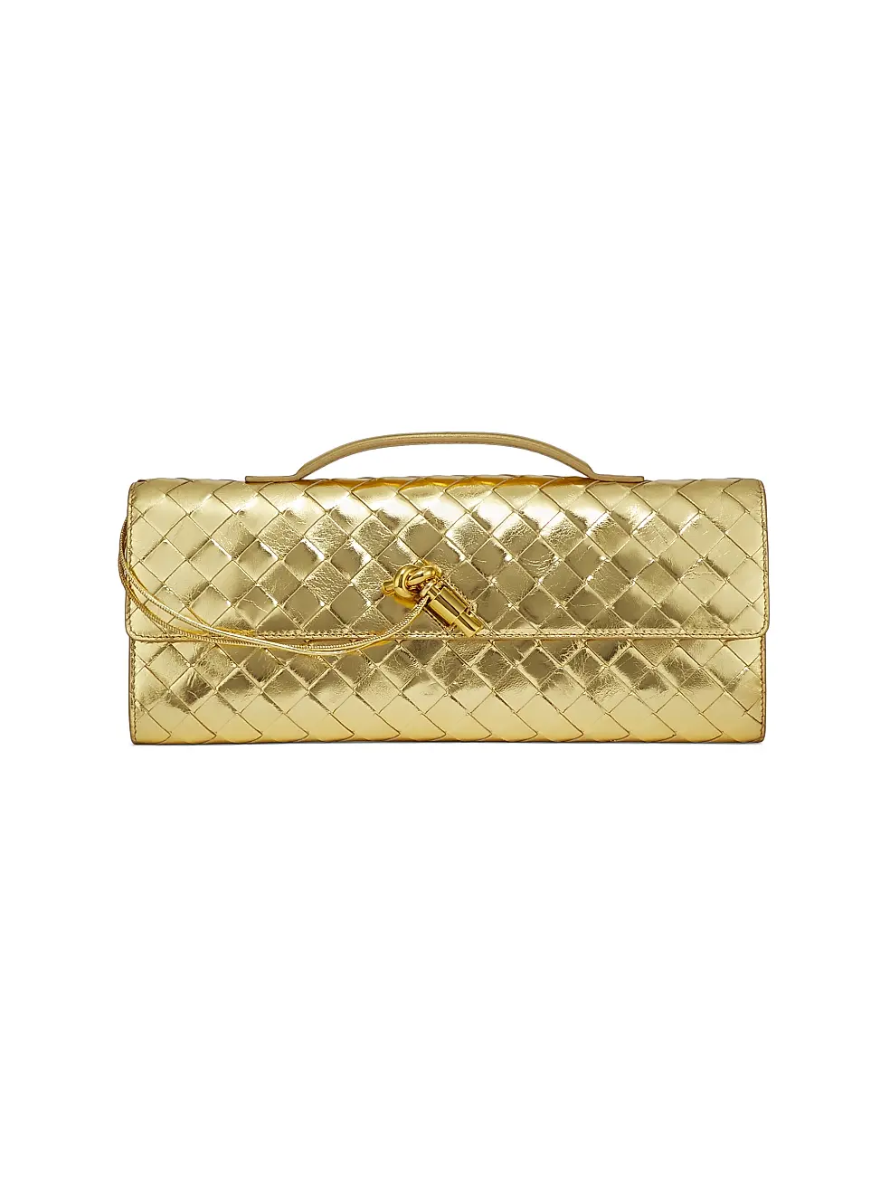 Bottega Veneta Andiamo Intrecciato Metallic Leather Clutch – Luxury Designer Evening Bag