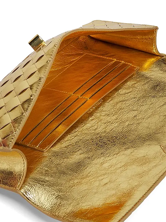 Bottega Veneta Andiamo Intrecciato Metallic Leather Clutch – Luxury Designer Evening Bag
