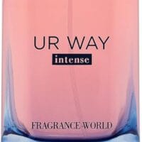 UR WAY Intense Eau de Parfum Fragrance World bottle and packaging with gradient pink‑blue design and elegant dark cap