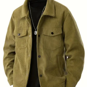 Corduroy Button‑Up Jacket With Chest Pockets in ribbed fabric, versatile outerwear design with flap pockets and button closure