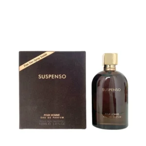 SUSPENSO Eau de Parfum Pour Homme, sleek dark bottle with gold cap, bold luxury fragrance for men
