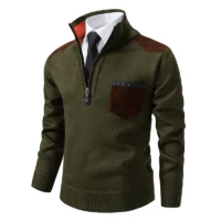 Men’s Brown Quarter Zip Sweater – Slim Fit Knit Pullover Kigali