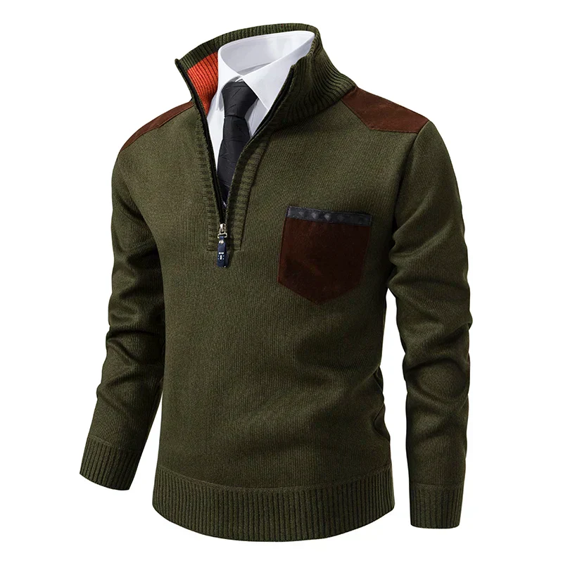 Men’s Brown Quarter Zip Sweater – Slim Fit Knit Pullover Kigali