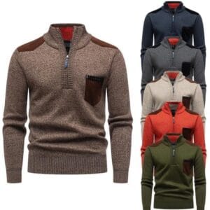 Men’s brown quarter zip sweater Kigali slim fit knit pullover