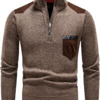 Men’s brown quarter zip sweater Kigali slim fit knit pullover