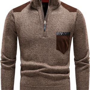 Men’s brown quarter zip sweater Kigali slim fit knit pullover
