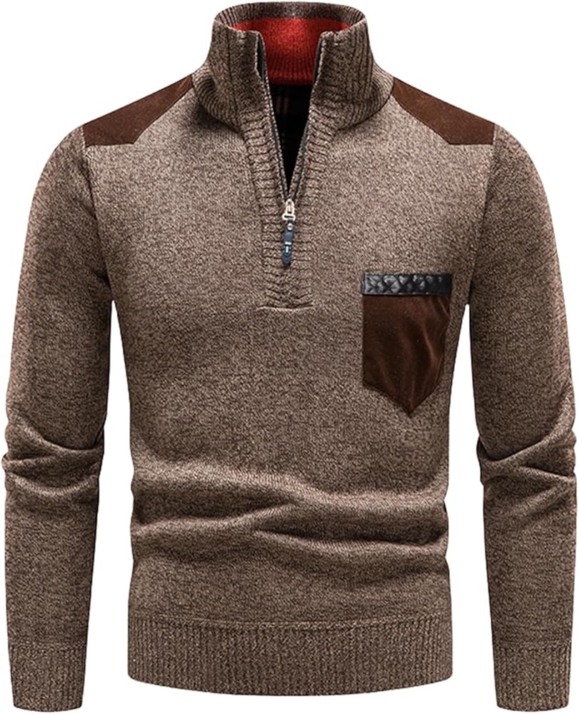Men’s brown quarter zip sweater Kigali slim fit knit pullover