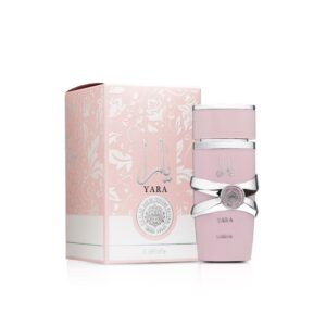 Yara Eau de Parfum by Lattafa, pink bottle with silver accents, elegant feminine fragrance