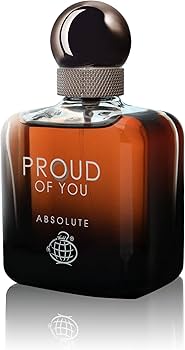 Proud of You Absolute Eau de Parfum bottle and packaging, gradient amber‑black design, bold men’s fragrance