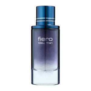 Fiero Bleu Man Eau de Parfum bottle and packaging, sleek gradient design, modern men’s fragrance