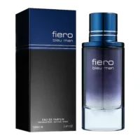 Fiero Bleu Man Eau de Parfum bottle and packaging, sleek gradient design, modern men’s fragrance