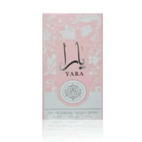 Yara Eau de Parfum by Lattafa, pink bottle with silver accents, elegant feminine fragrance
