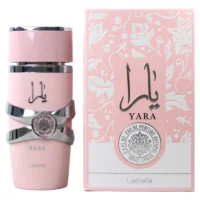 Yara Eau de Parfum by Lattafa, pink bottle with silver accents, elegant feminine fragrance