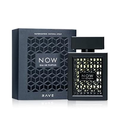 NOW Eau de Parfum by RAVE, black bottle with geometric lattice design, modern masculine fragrance