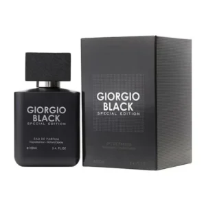 Giorgio Black Special Edition Eau de Parfum bottle and packaging, sleek matte black design, luxury men’s fragrance