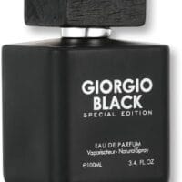 Giorgio Black Special Edition Eau de Parfum bottle and packaging, sleek matte black design, luxury men’s fragrance