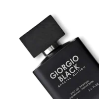 Giorgio Black Special Edition Eau de Parfum bottle and packaging, sleek matte black design, luxury men’s fragrance