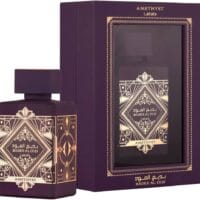 Badee Al Oud Amethyst by Lattafa, ornate purple bottle with gold design, luxury oriental perfume