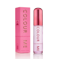 COLOUR ME Pink Eau de Parfum, sleek pink bottle with gold branding, elegant floral perfume for women