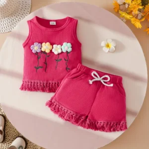 Girls summer outfit set with sleeveless top and matching shorts, displayed for catalog