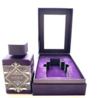 Badee Al Oud Amethyst by Lattafa, ornate purple bottle with gold design, luxury oriental perfume