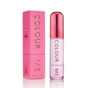 COLOUR ME Pink Eau de Parfum, sleek pink bottle with gold branding, elegant floral perfume for women