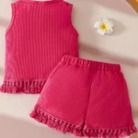 Girls summer outfit set with sleeveless top and matching shorts, displayed for catalog