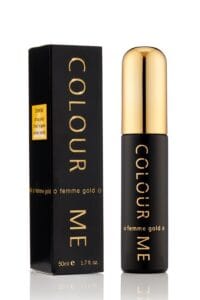 COLOUR ME Femme Gold Eau de Parfum, sleek black and gold bottle, luxurious oriental perfume for women