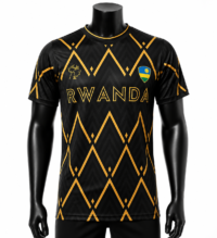 Tsapa Rwanda national edition sports jersey in black and gold with geometric patterns and Rwandan flag crest