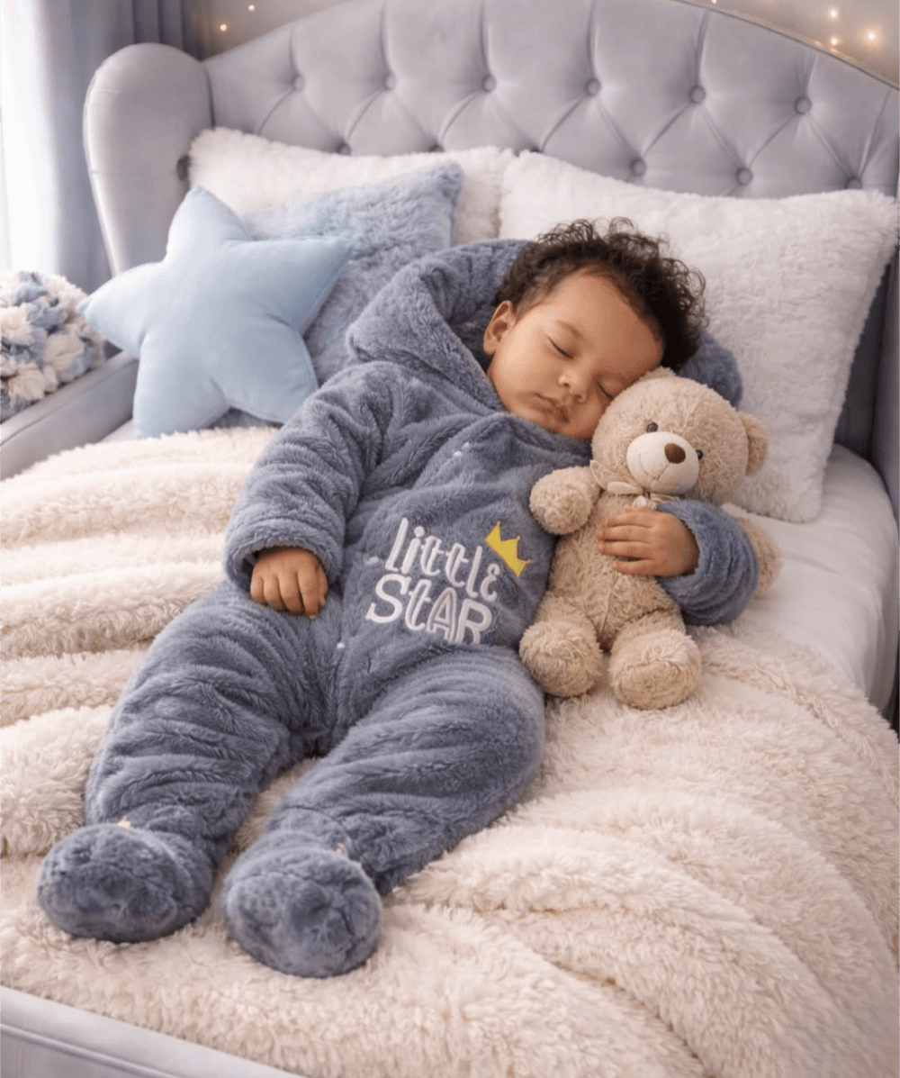 Baby 3D Bear Design Winter Hooded Jumpsuit