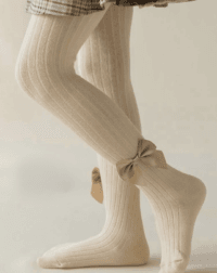 Ribbed Knit Girls' Tights with Bows